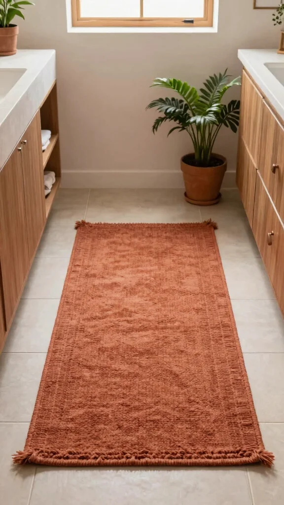 12 Small Bathroom Rug Ideas That Maximize Style Without Overwhelming - 7. Earthy Tones for Warmth 1