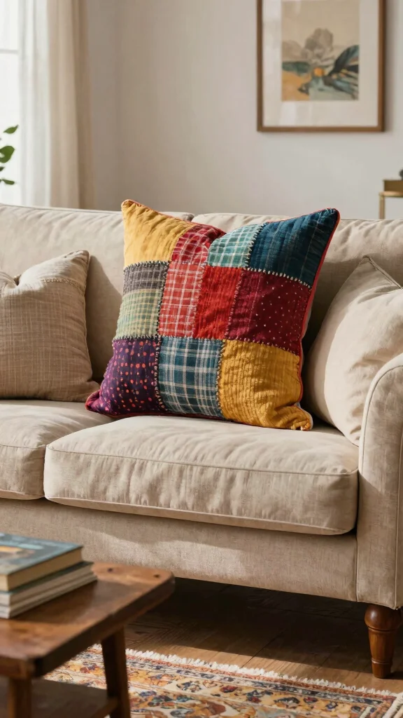 12 Vintage Pillow Ideas for a Nostalgic Collected Character-Rich Home - 11. Patchwork Pillows 1