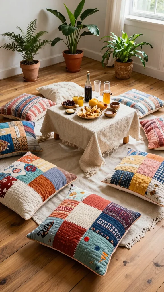 12 Vintage Pillow Ideas for a Nostalgic Collected Character-Rich Home - 6. Boho-Chic Quilted Pillows 1
