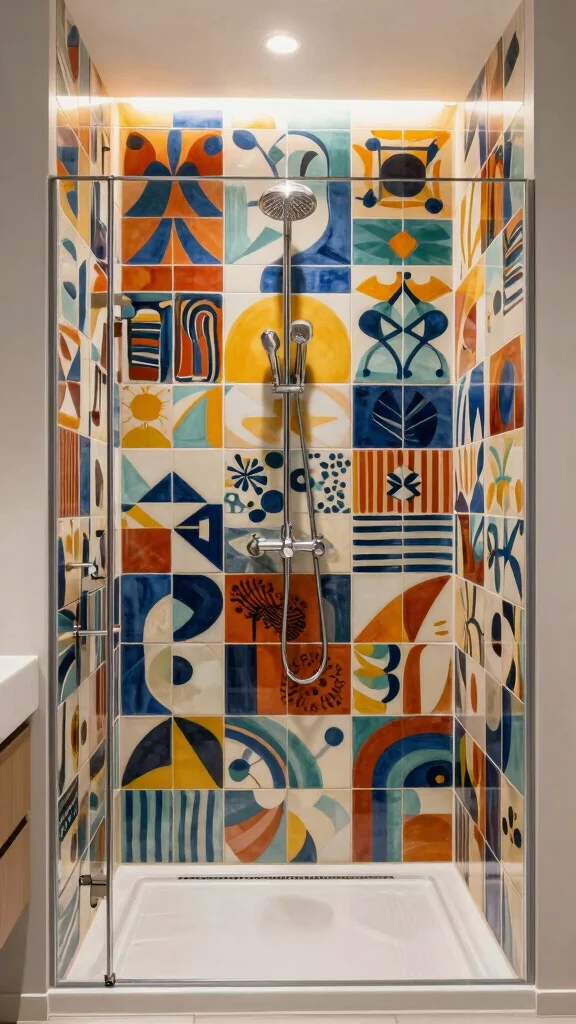 12 Walk-In Shower Double Shower Head Ideas for Full Coverage and Luxury - 10. Artistic Flair 1