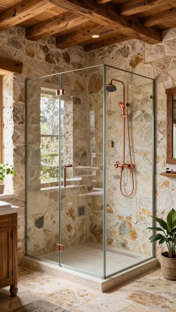 12 Walk-In Shower Double Shower Head Ideas for Full Coverage and Luxury - 2. Rustic Retreat 1