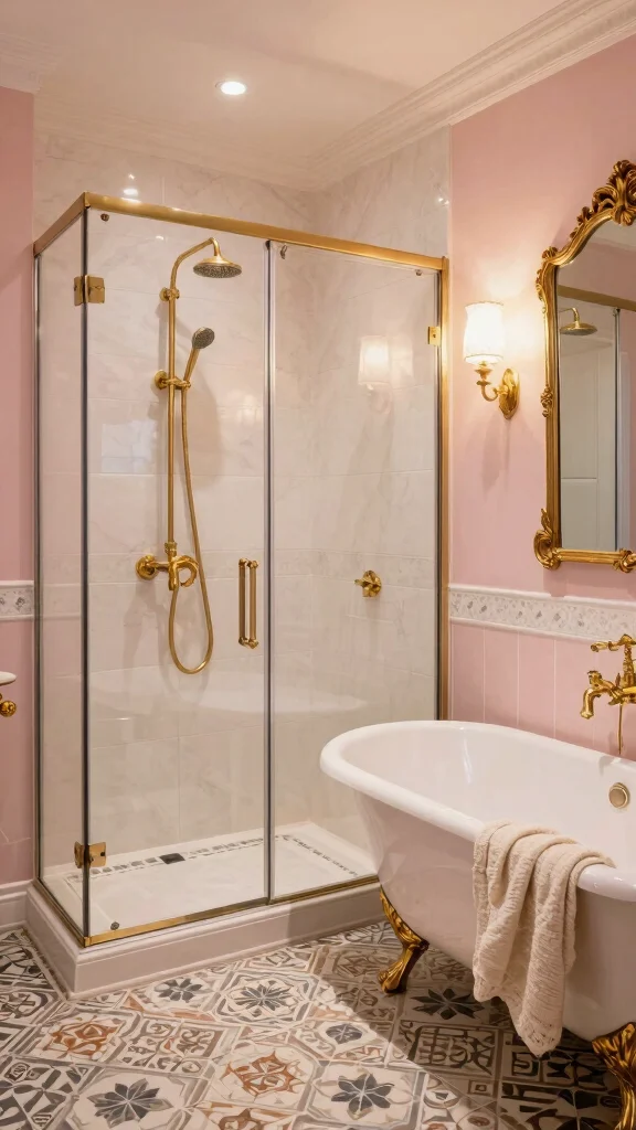 12 Walk-In Shower Double Shower Head Ideas for Full Coverage and Luxury - 6. Vintage Glam 1