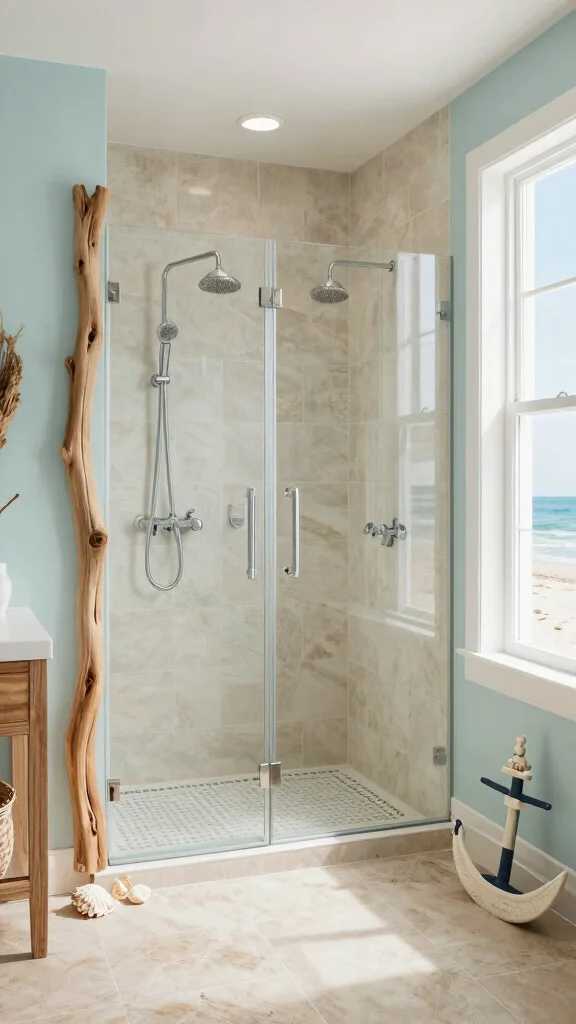 12 Walk-In Shower Double Shower Head Ideas for Full Coverage and Luxury - 7. Coastal Vibes 1