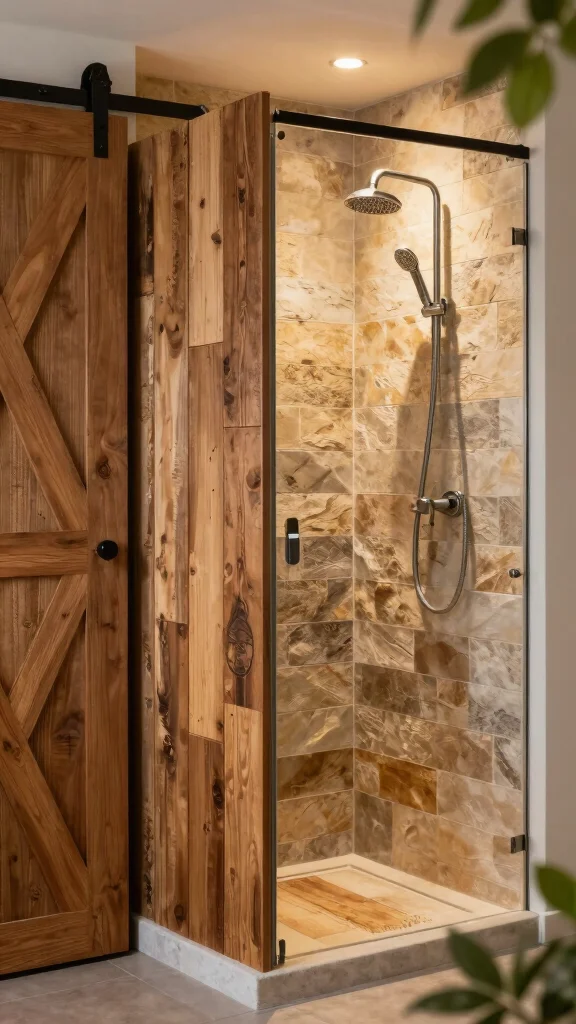 12 Walk-In Shower Ideas With 2 Shower Heads for a Spa-Like Experience - 2. Rustic Charm with a Modern Twist 1