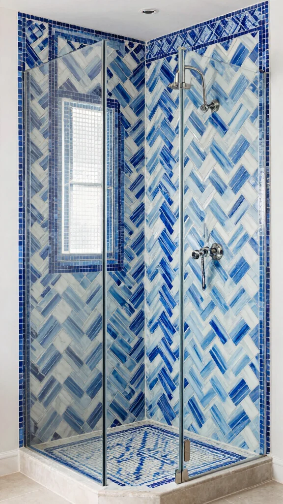 12 Walk-In Shower Ideas With 2 Shower Heads for a Spa-Like Experience - 3. Luxurious Tile Patterns 1