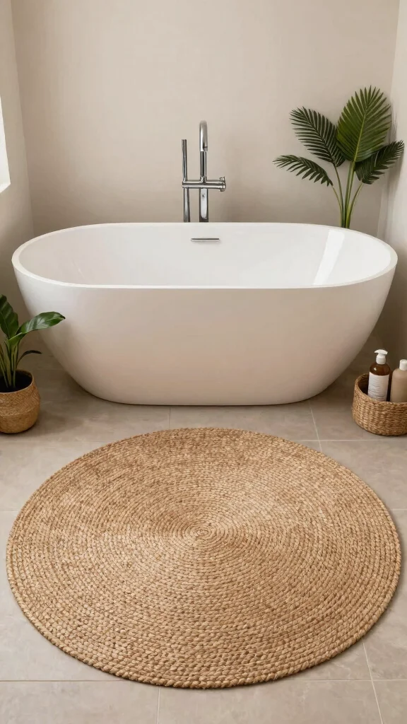 13 Bathroom Rug Placement Ideas for Single Vanities, Double Sinks, and Tubs - 5. Play with Shapes 1