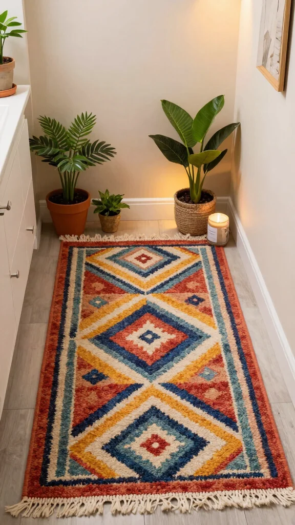13 Bathroom Rug Placement Ideas for Single Vanities, Double Sinks, and Tubs - 7. Corner Accent Rugs 1