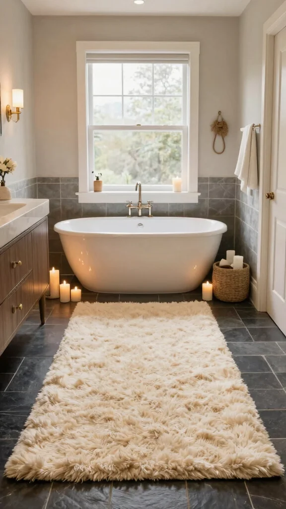 13 Master Bathroom Rug Ideas for a Luxurious Coordinated Floor - 11. Stylish Shag for a Cozy Retreat 1