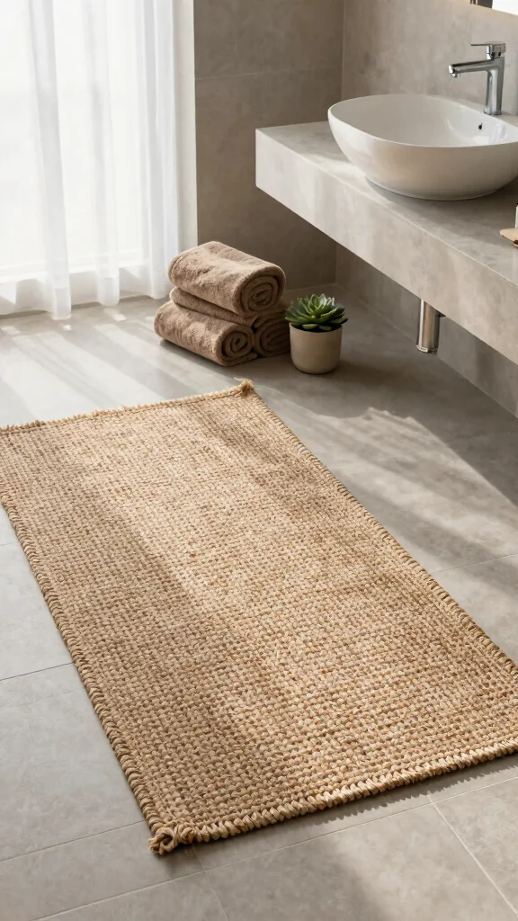 13 Master Bathroom Rug Ideas for a Luxurious Coordinated Floor - 2. Jute for a Textural Touch 1