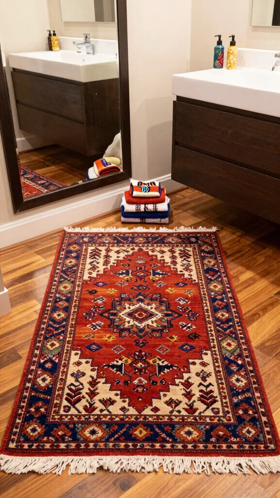 13 Master Bathroom Rug Ideas for a Luxurious Coordinated Floor - 6. Vintage Vibes with Kilim 1
