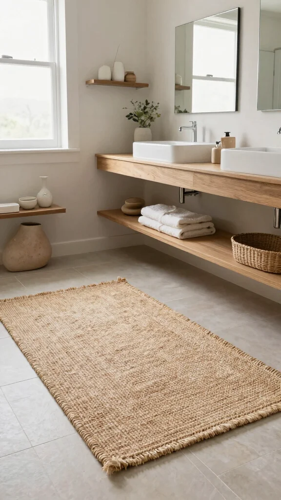 13 Master Bathroom Rug Ideas for a Luxurious Coordinated Floor - 9. Natural Fiber Rugs for Sustainability 1